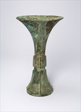Beaker, Shang dynasty (c. 1600–1050 B.C.), China, Bronze, H. 24.1 cm (9 1/2 in.), diam. 14.3 cm (5