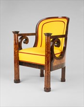 Armchair, 1820/25, Vienna, Austria, Vienna, Walnut, walnut veneers, and poplar, modern upholstery,