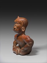 Seated Hunchbacked Dwarf, A.D. 300/400, Colima, Colima, Mexico, Western Mexico, Ceramic and