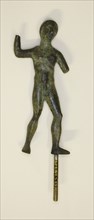 Statuette of Herakles, 4th/3rd century BC, Etruscan, Etruria, Bronze, 9 × 4 × 1.5 cm (3 1/2 × 1 1/2
