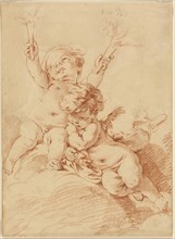 Two Putti, n.d., Attributed to François Boucher, French, 1703-1770, France, Red chalk, over