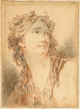 Head of Bacchante, n.d., Attributed to François Boucher, French, 1703-1770, France, Red chalk and