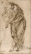 Standing Figure Leaning on a Staff, c. 1510, Piero di Cosimo, Italian, 1462-1521, Italy, Pen and