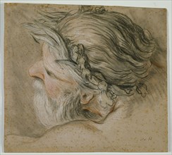 Head of a Sea God, 1730/1740, Charles-Joseph Natoire, French, 1700-1777, France, Pastel on