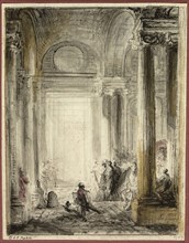 The Entrance of the Academy of Architecture at the Louvre, 1779, Gabriel Jacques de Saint-Aubin,