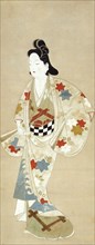 Standing Beauty, 1661/73, Japanese, Japan, Hanging scroll, ink, color, and gold on paper, 66.0 x 27