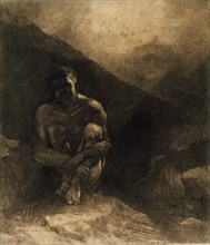 Primitive Man, 1872, Odilon Redon, French, 1840-1916, France, Various charcoals, with touches of