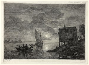 Moonlit Harbor Scene with Ferry, 1753/54, Adrien Manglard, French, 1695-1760, France, Etching with