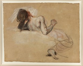 Crouching Woman, 1827, Eugène Delacroix, French, 1798-1863, France, Black and red chalk, with