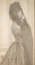 The Veil, c. 1887, Fernand Khnopff, Belgian, 1858-1921, Belgium, Charcoal and graphite with