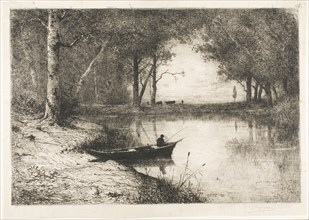 Fisherman in a Boat at the Riverside, 1887, Adolphe Appian, French, 1818-1898, France, Etching with