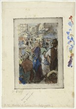 The Market at Gisors, Rue Cappeville, c. 1894, Camille Pissarro, French, 1830-1903, France, Etching