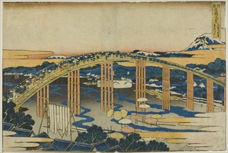Yahagi Bridge at Okazaki on the Tokaido (Tokaido Okazaki Yahagi no hashi), from the series Unusual