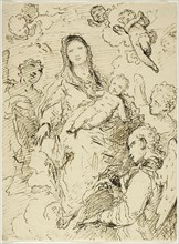 Virgin and Child with Angels, n.d., Unknown artist, Venetian, 18th century, Italy, Pen and brown