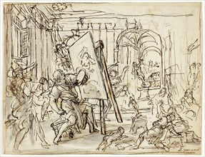 Earthquake in an Artist’s Studio, c. 1660, Pietro da Cortona, Italian (1596-1669), Italy, Pen and
