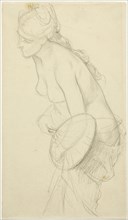 Nude Figure Holding a Fan, n.d., Charles French, Unknown, 1835-1883, Unknown, Graphite on cream