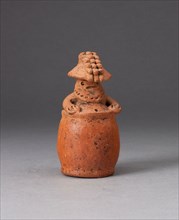 Miniature Rattle in the Form of a Figure Wearing Headdress and Mask, c. A.D. 200, Possibly Guacimo,