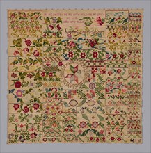 Sampler, 1870, Mexico, México, Cotton, plain weave, embroidered with wool in back, cross,