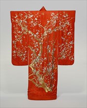 Furisode, late Edo period (1789–1868), 1801/1868, Japan, Silk, 4:1 satin damask weave (rinzu),