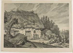 A Farm Cottage, 1766, Johann Georg Wille, German, 1715-1808, Germany, Engraving on off-white wove