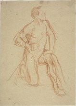 Male Figure Kneeling, c. 1874, Jules-Élie Delaunay, French, 1828-1891, France, Red chalk on buff
