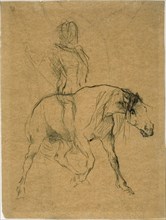 Study of a Horse and Rider, c. 1874, Jules-Élie Delaunay, French, 1828-1891, France, Charcoal, with