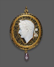 Fragment of a Cameo Portraying Emperor Tiberius, Cameo: Roman, AD 14/37, Frame: Probably French,