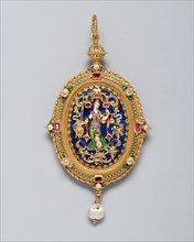Pendant with Figure of Justice, 1850/1900, Northern European, Europe, northern, Gold, enamel, lapis