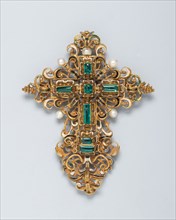 Pendant of a Cross, 1575-1625, Spanish, Spain, Gold, enamel, emeralds, and pearls, 9.5 × 7.6 cm (3