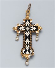 Pendant Cross, 17th century, Spanish, Spain, Gold, enamel, rock crystal, and pearls, 7.3 × 3.7 cm