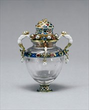 Casting Bottle, probably late 19th century, Northern European, Europe, Gold, rock crystal, enamels,