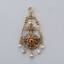 Pendant, 17th century (with 19th–century additions), European, Europe, Enameled gold, ruby, and