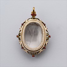Pendant, 17th century, Spanish, Spain, Enameled gold and rock crystal (missing interior image), 6.2