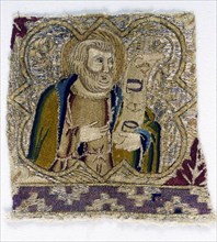 Fragment from an Orphrey, 1360s, Italy, Florence, Florence, Linen, plain weave, underlaid with