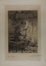 The Smoker, 1882, Jozef Israëls, Dutch, 1824-1911, Holland, Engraving on tan wove paper, 404 x 278