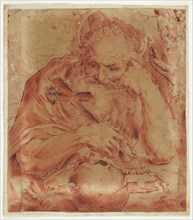 Saint Jerome, c. 1595, after Agostino Carracci, Italian, 1557-1602, Italy, Red chalk, with stumping