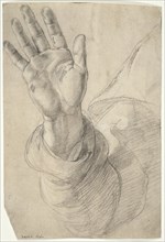 Upraised Right Hand, with Palm Facing Outward: Study for Saint Peter, 1518/20, Raffaello Sanzio,