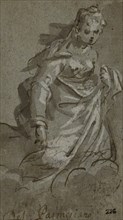 Kneeling Cloud-borne Female Figure (the Magdalene?) (recto), Figure Sketches (verso), n.d.,