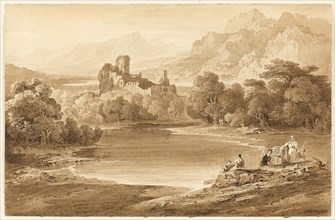 Landscape with a Ruined Castle, 1819, John Martin, English, 1789-1854, England, Brush and brown ink