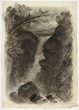 Mountain Waterfall, c. 1855, Elizabeth Murray, English, c. 1815-1882, England, Charcoal and