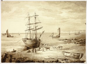 Loading Boat in Port, n.d., Elizabeth Murray, English, c. 1815-1882, England, Brush and brown ink