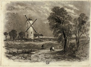 Landscape with Windmill, September 1850, Elizabeth Murray, English, c. 1815-1882, England, Charcoal