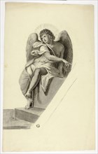 Angel Seated by Tomb, n.d., Elizabeth Murray, English, c. 1815-1882, England, Black chalk and brush
