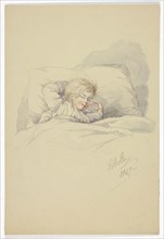 Child Asleep (recto), and Fishermen on Dock (verso), 1847, Elizabeth Murray, English, c. 1815-1882,