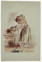Little Girl Cooking, n.d., Dupenvant, French, 19th century, France, Pen and red ink, with