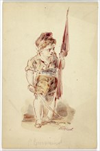 Flagbearer, n.d., Dupenvant, French, 19th century, France, Pen and red ink and watercolor, over