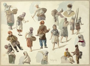 Sketches of Peasants in Boulogne, 1868, Unknown Artist, English, 19th century, England, Watercolor
