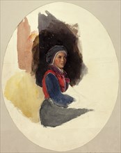 Sketch of Seated Woman in Peasant Costume, n.d., After John Frederick Lewis, English, 1805-1876,
