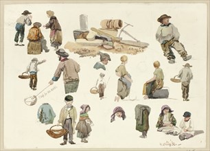 Sketches of Fishermen and Children at Hastings, 1866, Unknown Artist, English, 19th century,