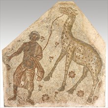 Mosaic Fragment with Man Leading a Giraffe, 5th century, Byzantine, Syria or Lebanon, Tyre, Stone